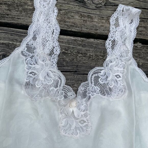 Vintage Christian Dior White Cream Lingerie Floral Rose Tank Blouse & Slip Skirt - Picture 5 of 6